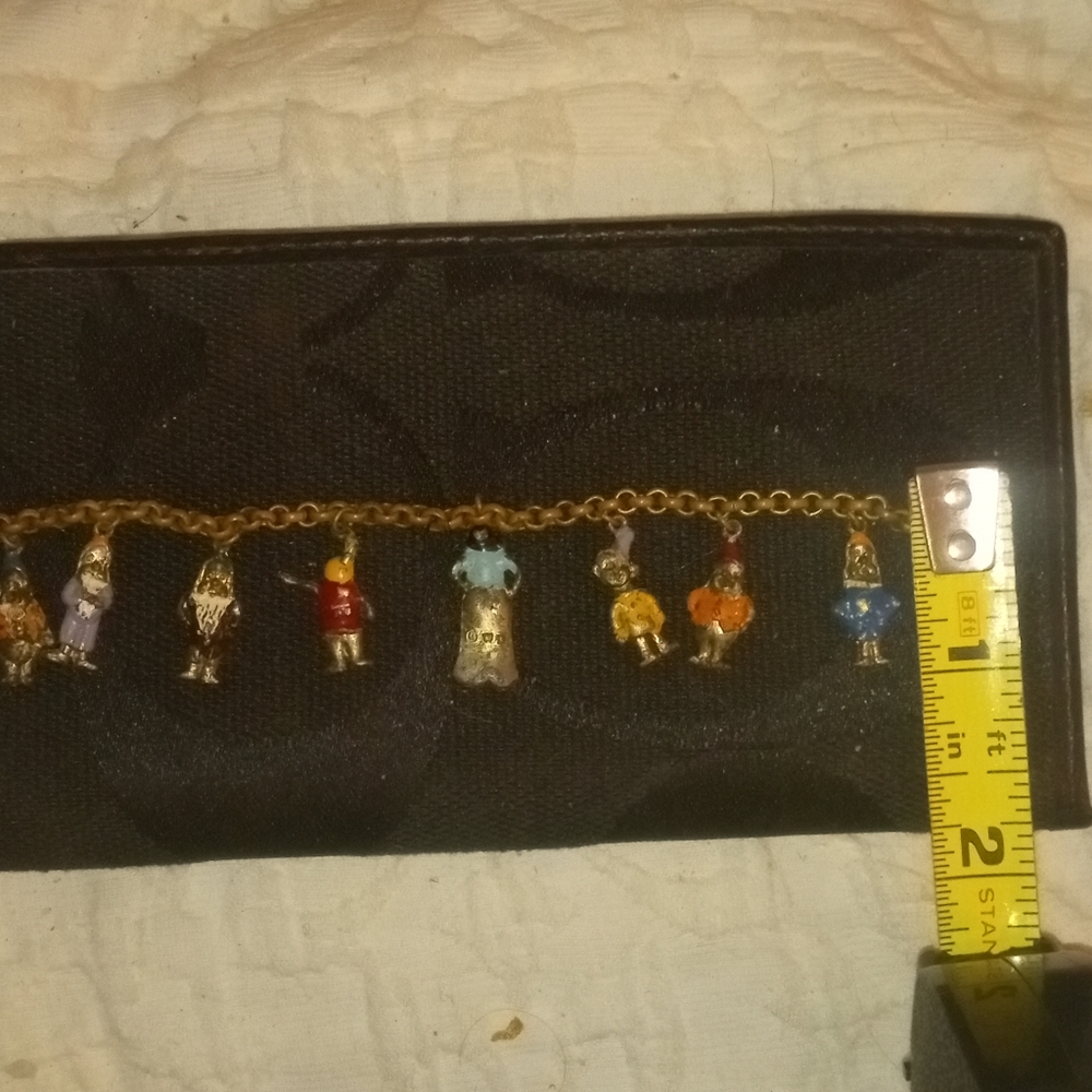 Antique 1930 signed Walt Disney Charm Bracelet Snow White 7 dwarfs.